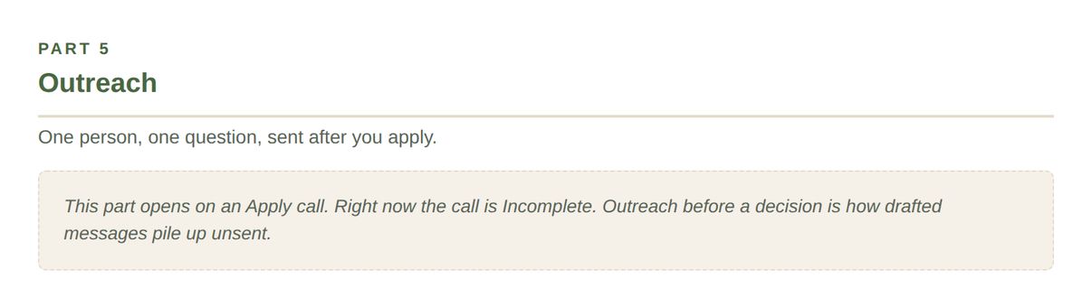 Part 5. One person, one question, sent after you apply.